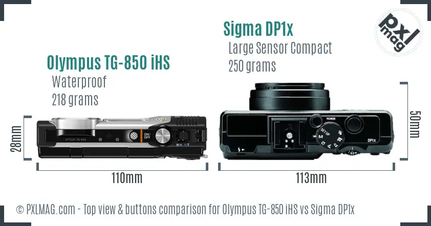 Olympus TG-850 iHS vs Sigma DP1x top view buttons comparison Olympus TG-850 iHS vs Sigma DP1x top view buttons comparison