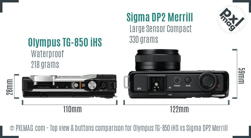 Olympus TG-850 iHS vs Sigma DP2 Merrill top view buttons comparison