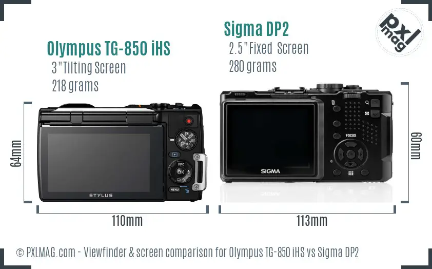 Olympus TG-850 iHS vs Sigma DP2 Screen and Viewfinder comparison