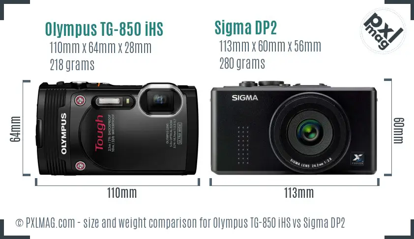 Olympus TG-850 iHS vs Sigma DP2 size comparison