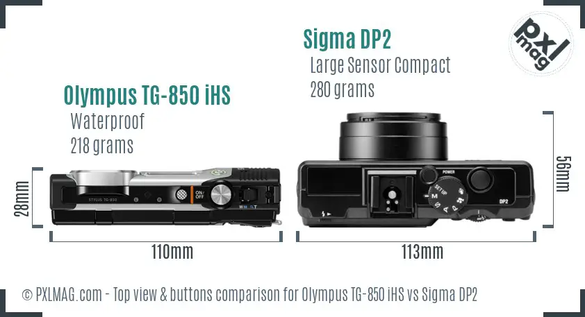 Olympus TG-850 iHS vs Sigma DP2 top view buttons comparison