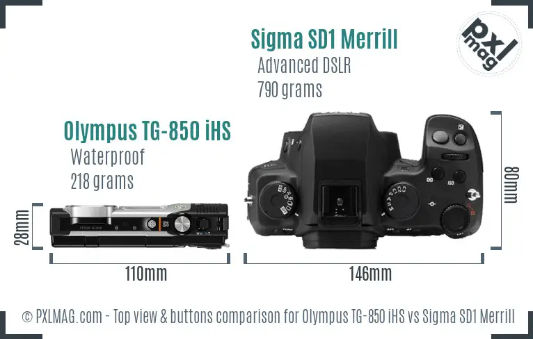 Olympus TG-850 iHS vs Sigma SD1 Merrill top view buttons comparison