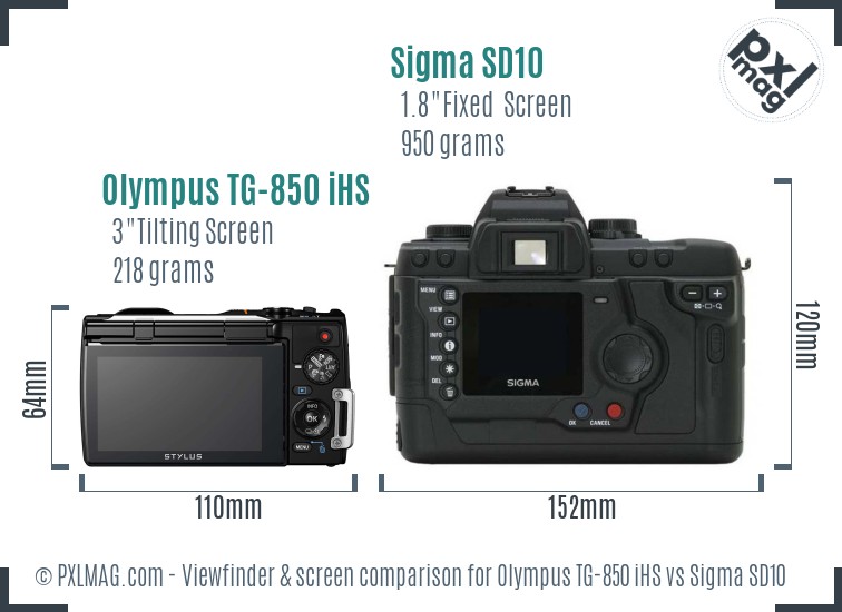 Olympus TG-850 iHS vs Sigma SD10 Screen and Viewfinder comparison