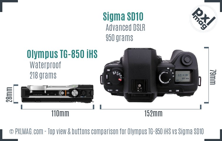 Olympus TG-850 iHS vs Sigma SD10 top view buttons comparison