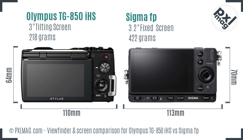 Olympus TG-850 iHS vs Sigma fp Screen and Viewfinder comparison