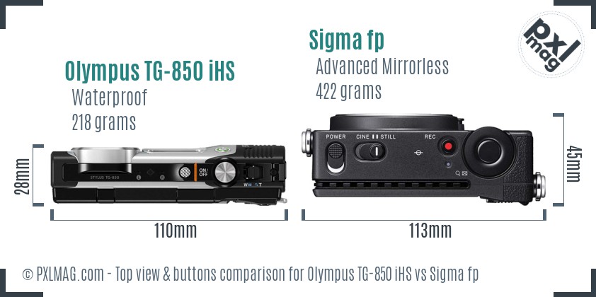 Olympus TG-850 iHS vs Sigma fp top view buttons comparison