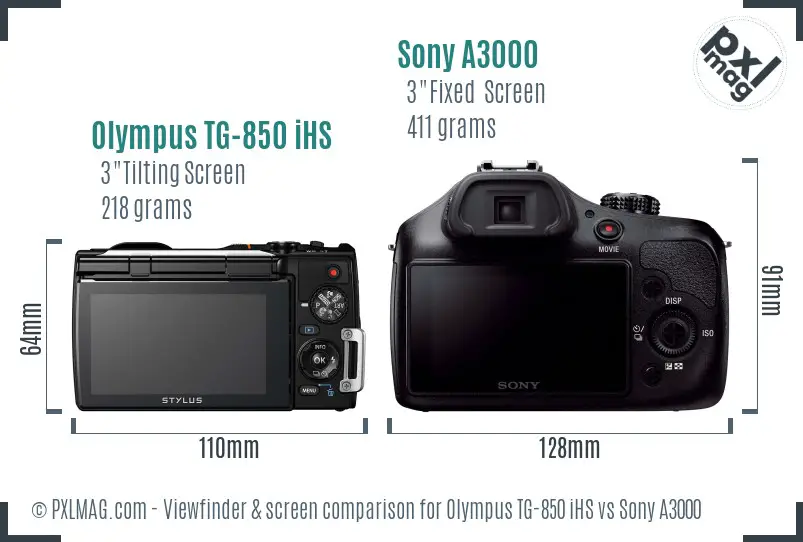 Olympus TG-850 iHS vs Sony A3000 Screen and Viewfinder comparison Olympus TG-850 iHS vs Sony A3000 Screen and Viewfinder comparison