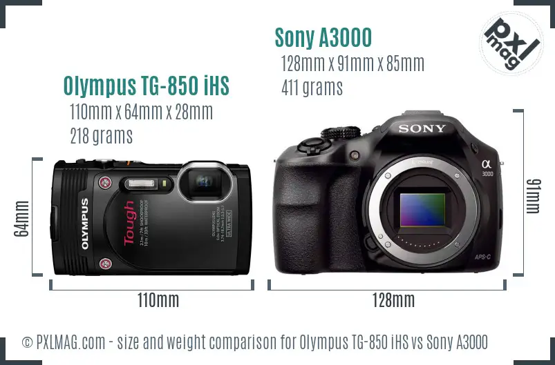 Olympus TG-850 iHS vs Sony A3000 size comparison Olympus TG-850 iHS vs Sony A3000 size comparison