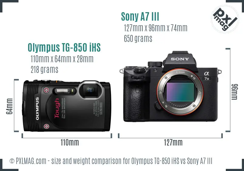 Olympus TG-850 iHS vs Sony A7 III size comparison