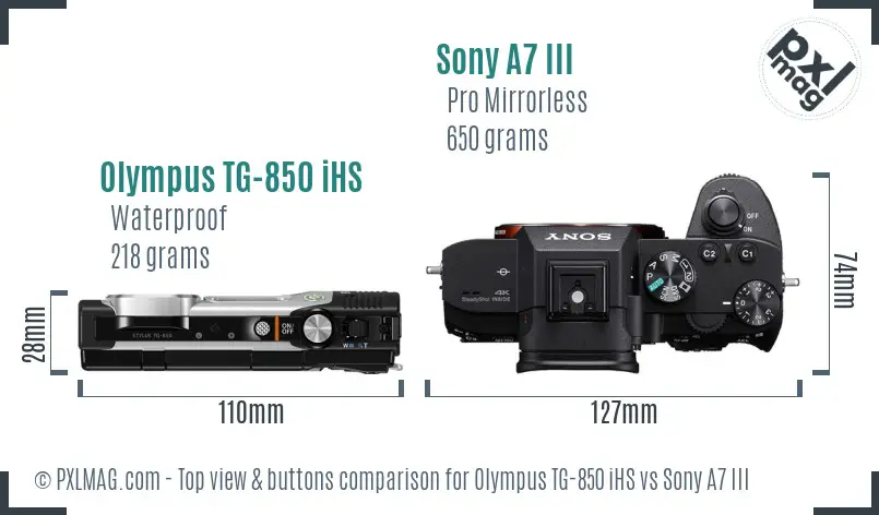 Olympus TG-850 iHS vs Sony A7 III top view buttons comparison