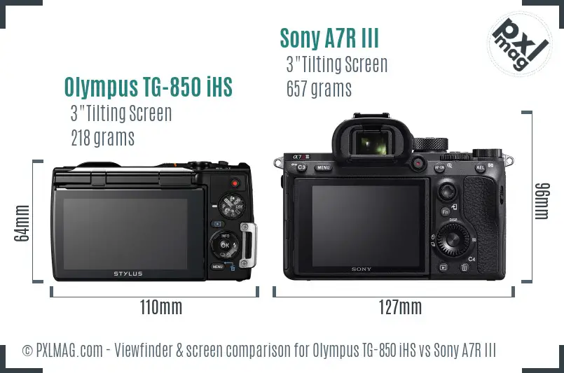 Olympus TG-850 iHS vs Sony A7R III Screen and Viewfinder comparison