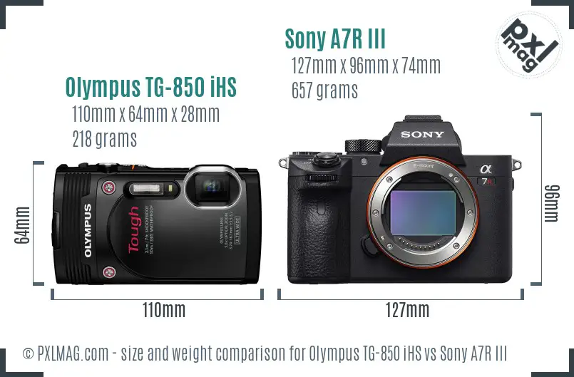 Olympus TG-850 iHS vs Sony A7R III size comparison