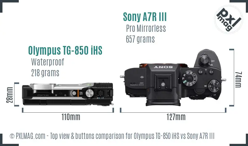 Olympus TG-850 iHS vs Sony A7R III top view buttons comparison