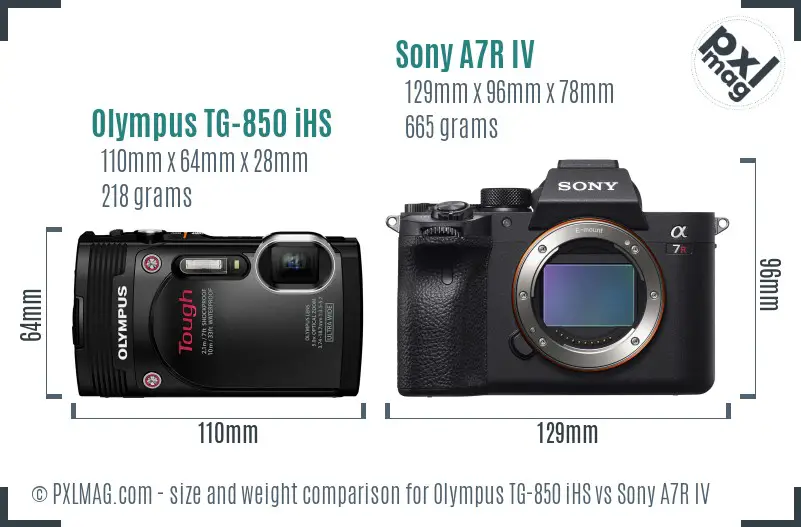 Olympus TG-850 iHS vs Sony A7R IV size comparison