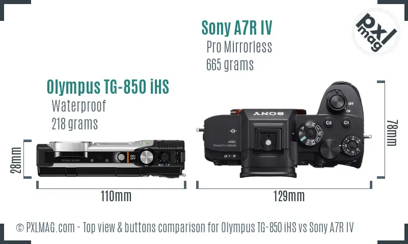 Olympus TG-850 iHS vs Sony A7R IV top view buttons comparison