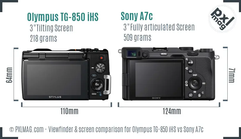 Olympus TG-850 iHS vs Sony A7c Screen and Viewfinder comparison