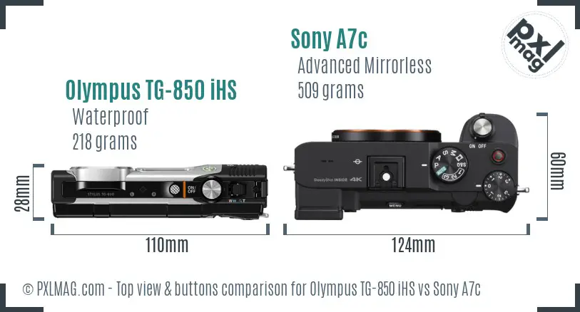 Olympus TG-850 iHS vs Sony A7c top view buttons comparison