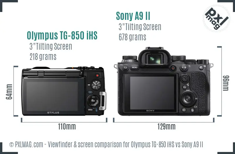 Olympus TG-850 iHS vs Sony A9 II Screen and Viewfinder comparison