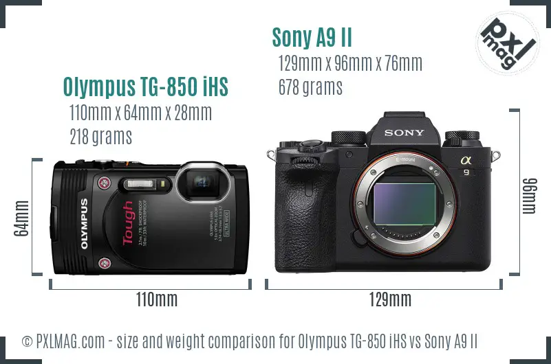Olympus TG-850 iHS vs Sony A9 II size comparison