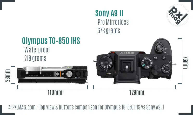 Olympus TG-850 iHS vs Sony A9 II top view buttons comparison