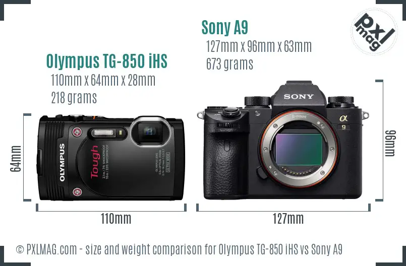 Olympus TG-850 iHS vs Sony A9 size comparison