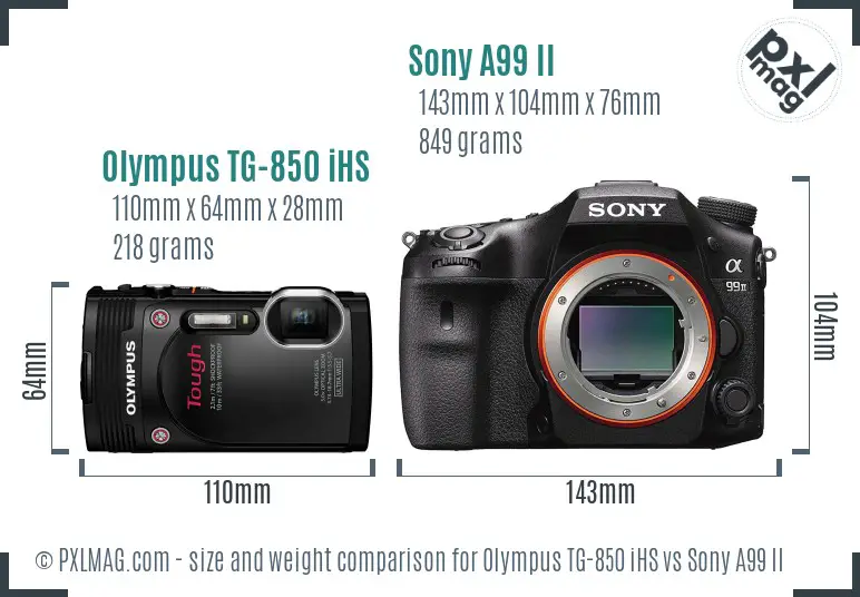 Olympus TG-850 iHS vs Sony A99 II size comparison