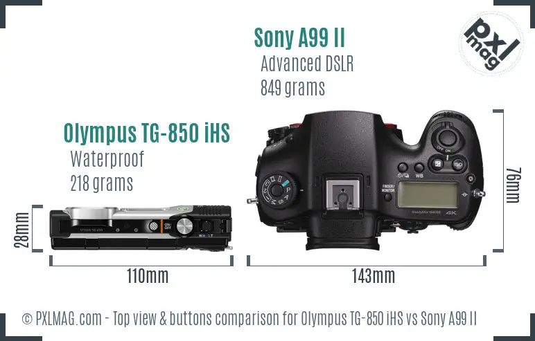 Olympus TG-850 iHS vs Sony A99 II top view buttons comparison