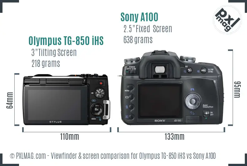 Olympus TG-850 iHS vs Sony A100 Screen and Viewfinder comparison