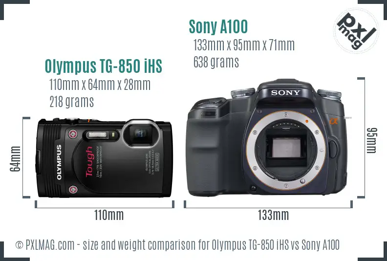 Olympus TG-850 iHS vs Sony A100 size comparison