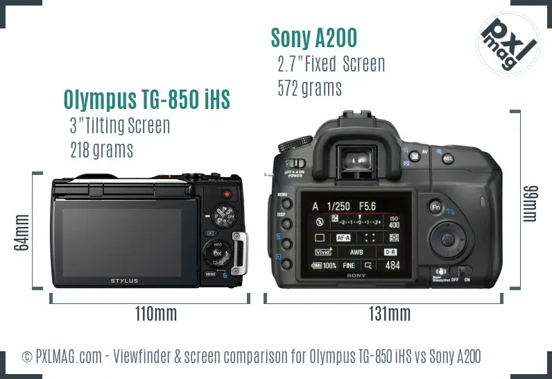 Olympus TG-850 iHS vs Sony A200 Screen and Viewfinder comparison