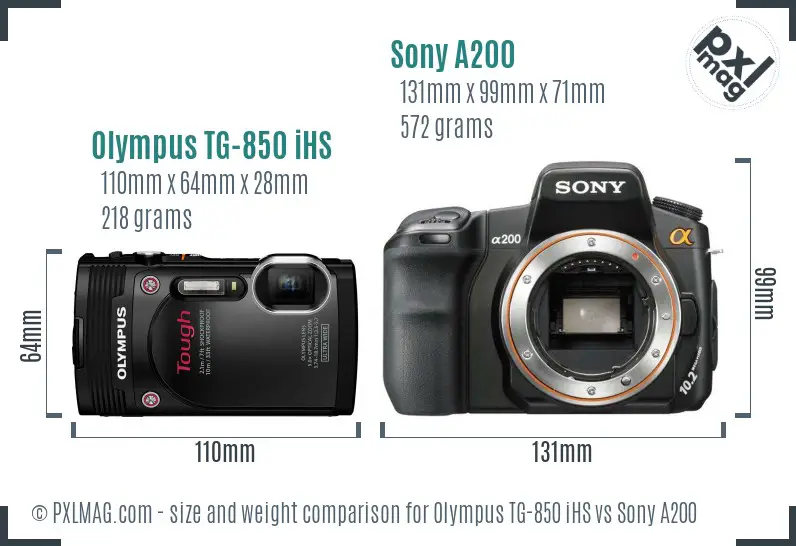 Olympus TG-850 iHS vs Sony A200 size comparison