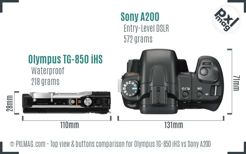 Olympus TG-850 iHS vs Sony A200 top view buttons comparison