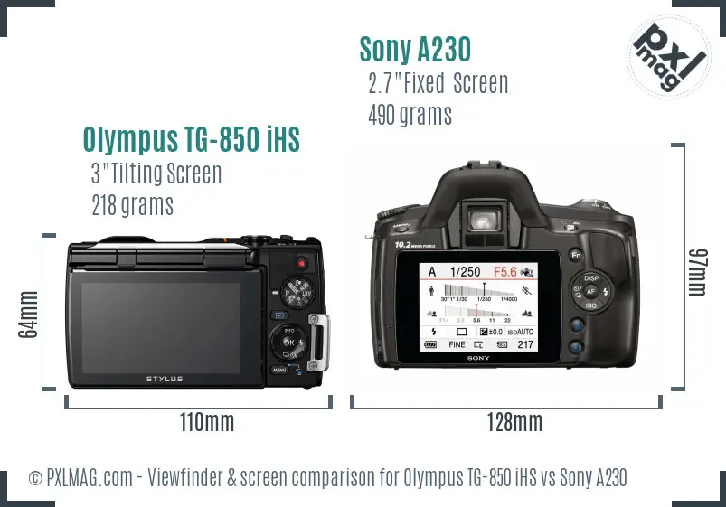 Olympus TG-850 iHS vs Sony A230 Screen and Viewfinder comparison