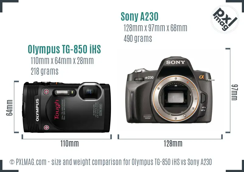 Olympus TG-850 iHS vs Sony A230 size comparison