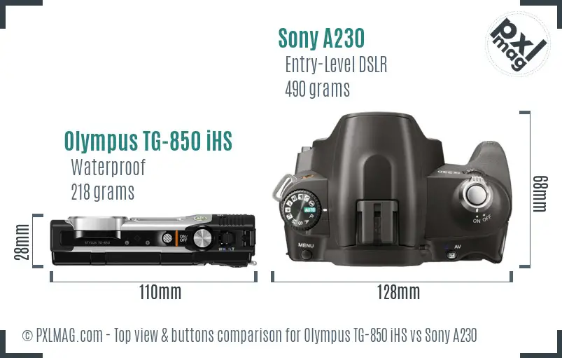 Olympus TG-850 iHS vs Sony A230 top view buttons comparison