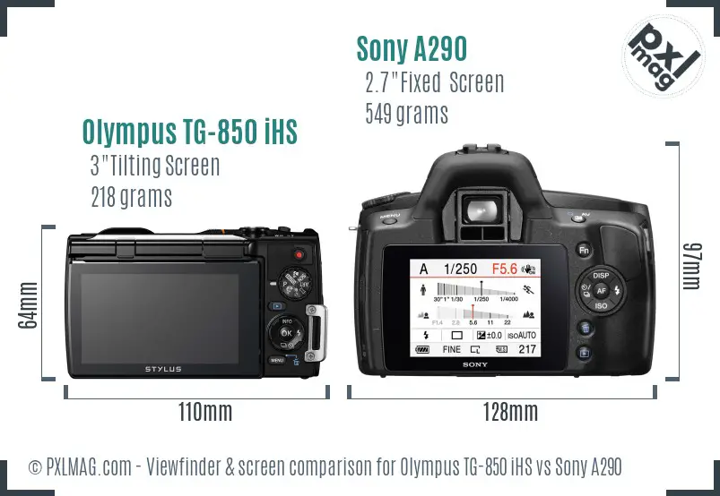 Olympus TG-850 iHS vs Sony A290 Screen and Viewfinder comparison