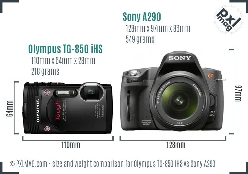 Olympus TG-850 iHS vs Sony A290 size comparison