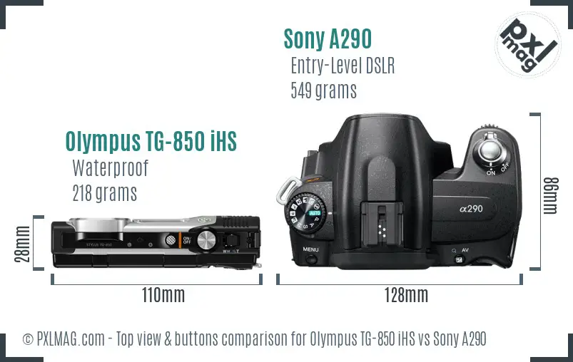 Olympus TG-850 iHS vs Sony A290 top view buttons comparison