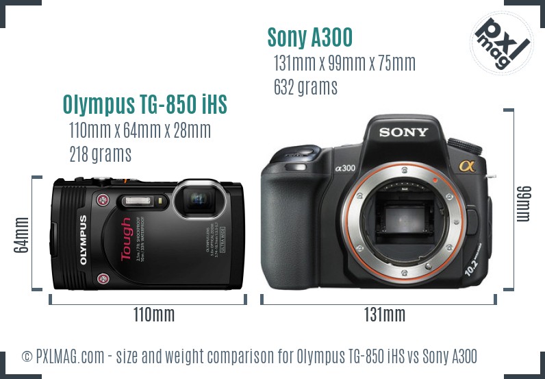 Olympus TG-850 iHS vs Sony A300 size comparison