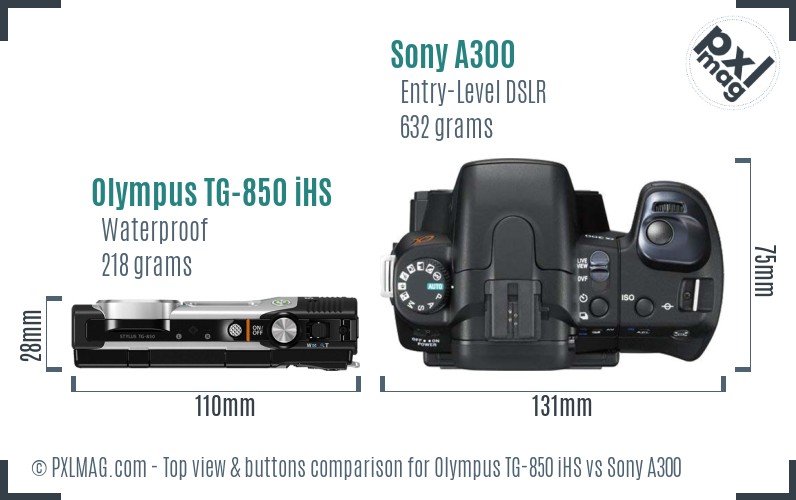 Olympus TG-850 iHS vs Sony A300 top view buttons comparison