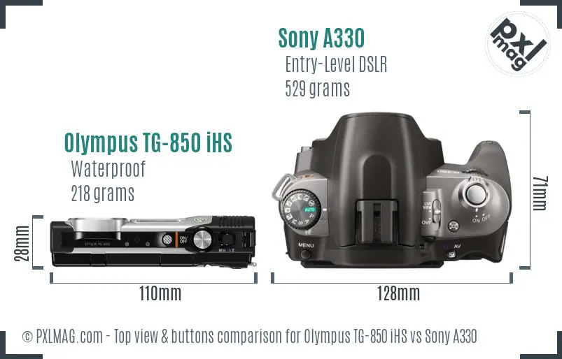 Olympus TG-850 iHS vs Sony A330 top view buttons comparison