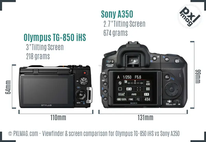 Olympus TG-850 iHS vs Sony A350 Screen and Viewfinder comparison
