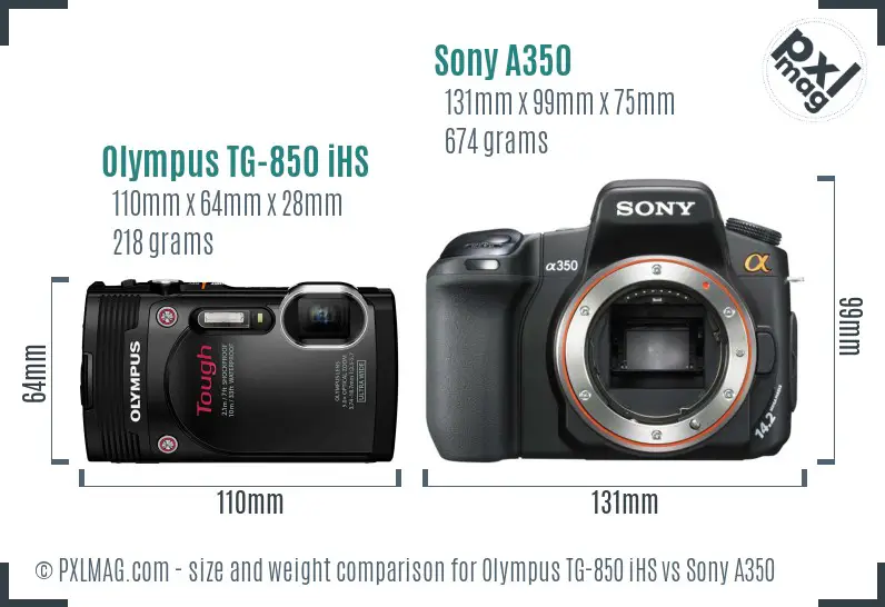 Olympus TG-850 iHS vs Sony A350 size comparison
