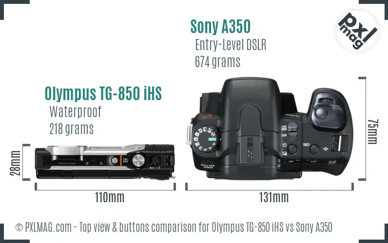 Olympus TG-850 iHS vs Sony A350 top view buttons comparison