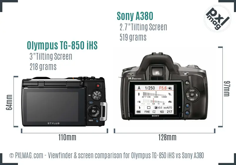 Olympus TG-850 iHS vs Sony A380 Screen and Viewfinder comparison