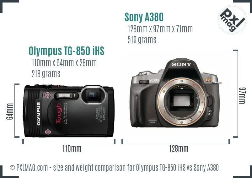 Olympus TG-850 iHS vs Sony A380 size comparison
