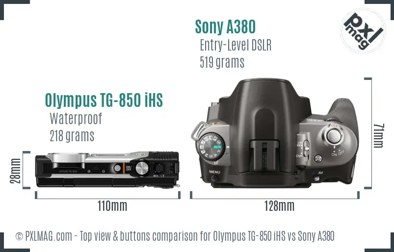 Olympus TG-850 iHS vs Sony A380 top view buttons comparison