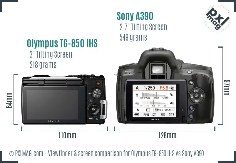 Olympus TG-850 iHS vs Sony A390 Screen and Viewfinder comparison