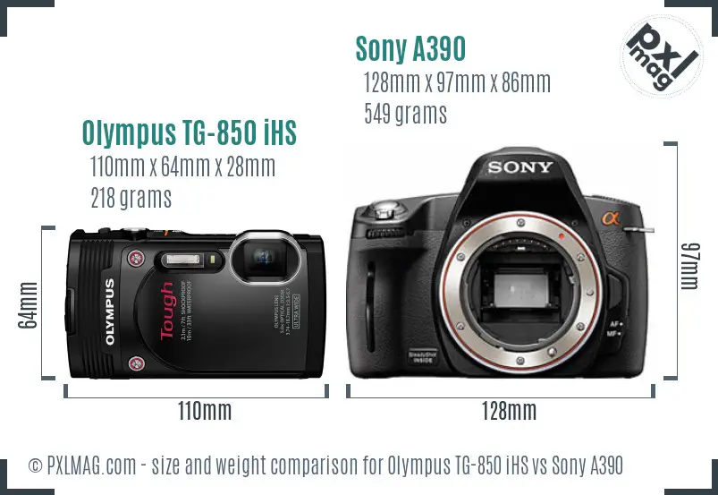 Olympus TG-850 iHS vs Sony A390 size comparison