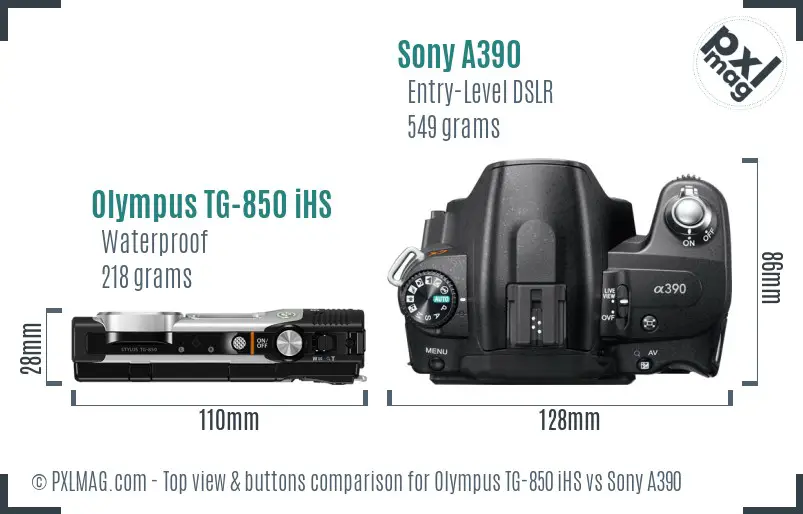 Olympus TG-850 iHS vs Sony A390 top view buttons comparison